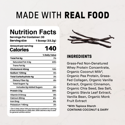 Vanilla Bean Protein Powder - Nutrition Panel